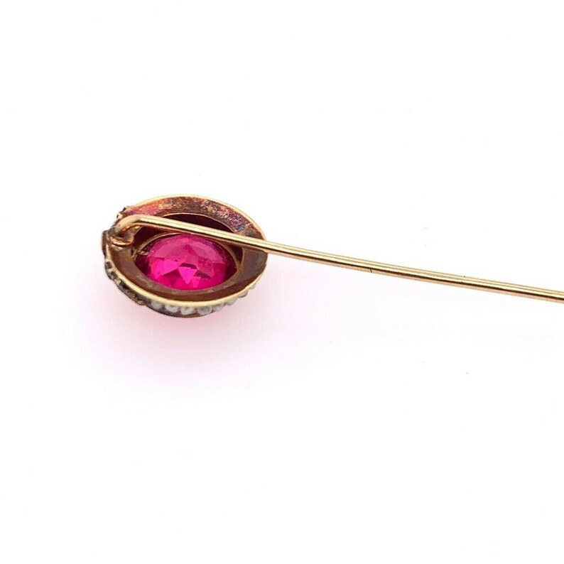 Vintage 3.28g Gold Round Syn Sapphire Pearl Pin Brooch Gem Stone Circa 1960
