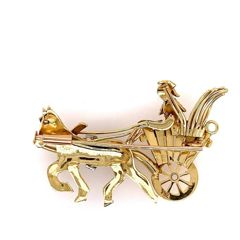 Vintage Gold Pin 0.05 Carat Natural Diamond Roman Chariot Gem Stone Circa 1980