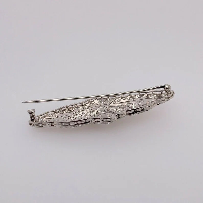 Retro Platinum 4 Carat Natural Old Euro Round White Diamond Brooche Circa 1975