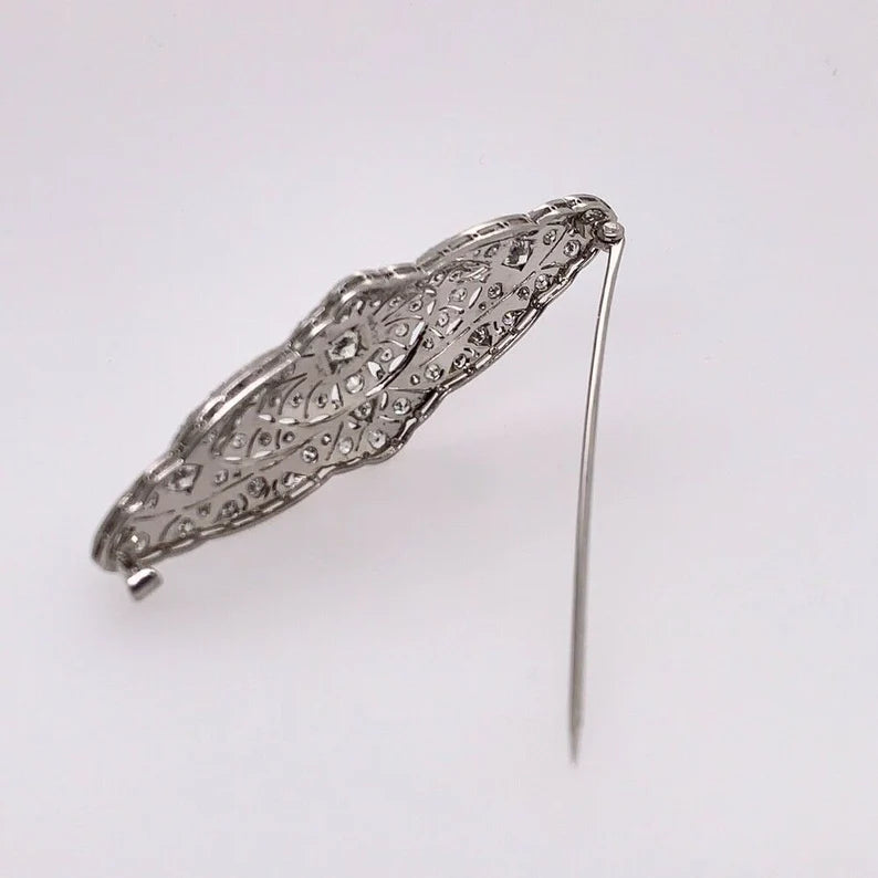 Retro Platinum 4 Carat Natural Old Euro Round White Diamond Brooche Circa 1975