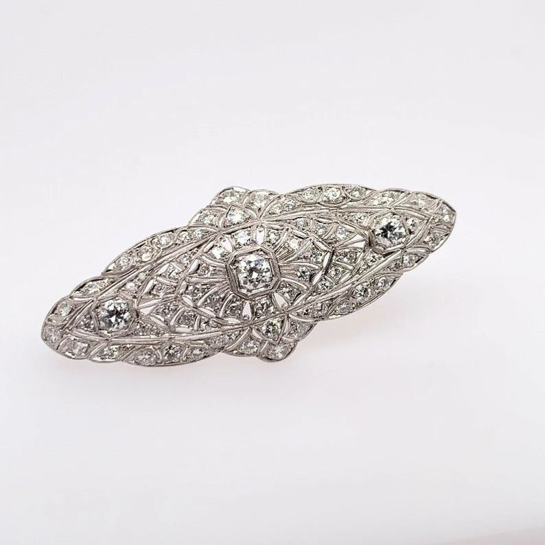 Retro Platinum 4 Carat Natural Old Euro Round White Diamond Brooche Circa 1975