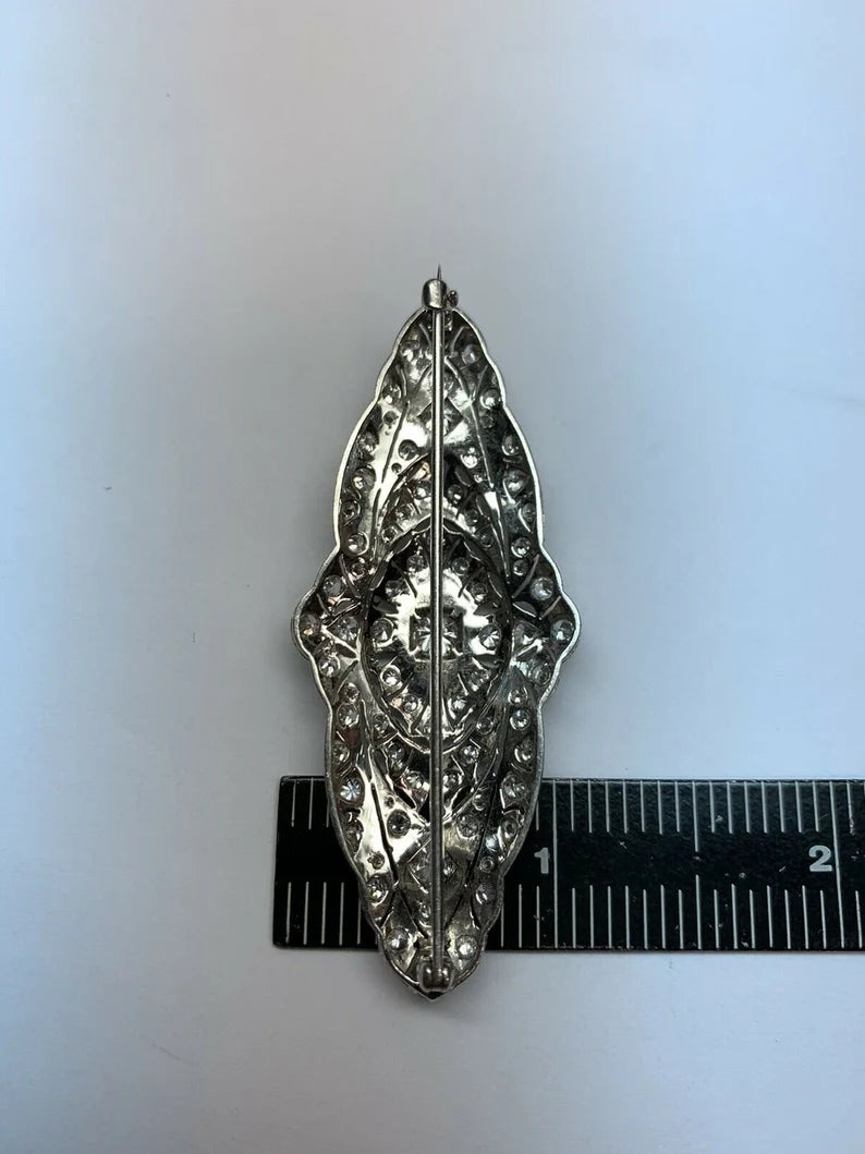 Retro Platinum 4 Carat Natural Old Euro Round White Diamond Brooche Circa 1975