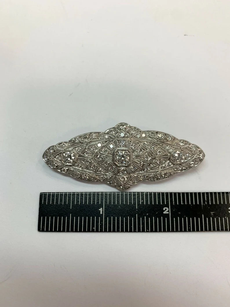 Retro Platinum 4 Carat Natural Old Euro Round White Diamond Brooche Circa 1975