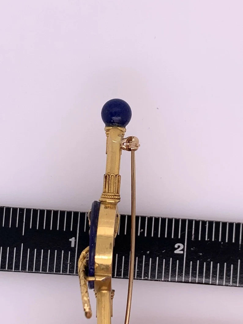 Vintage Gold Nautical Sailor Brooche Natural Blue Lapis & Diamond Pin Circa 1970