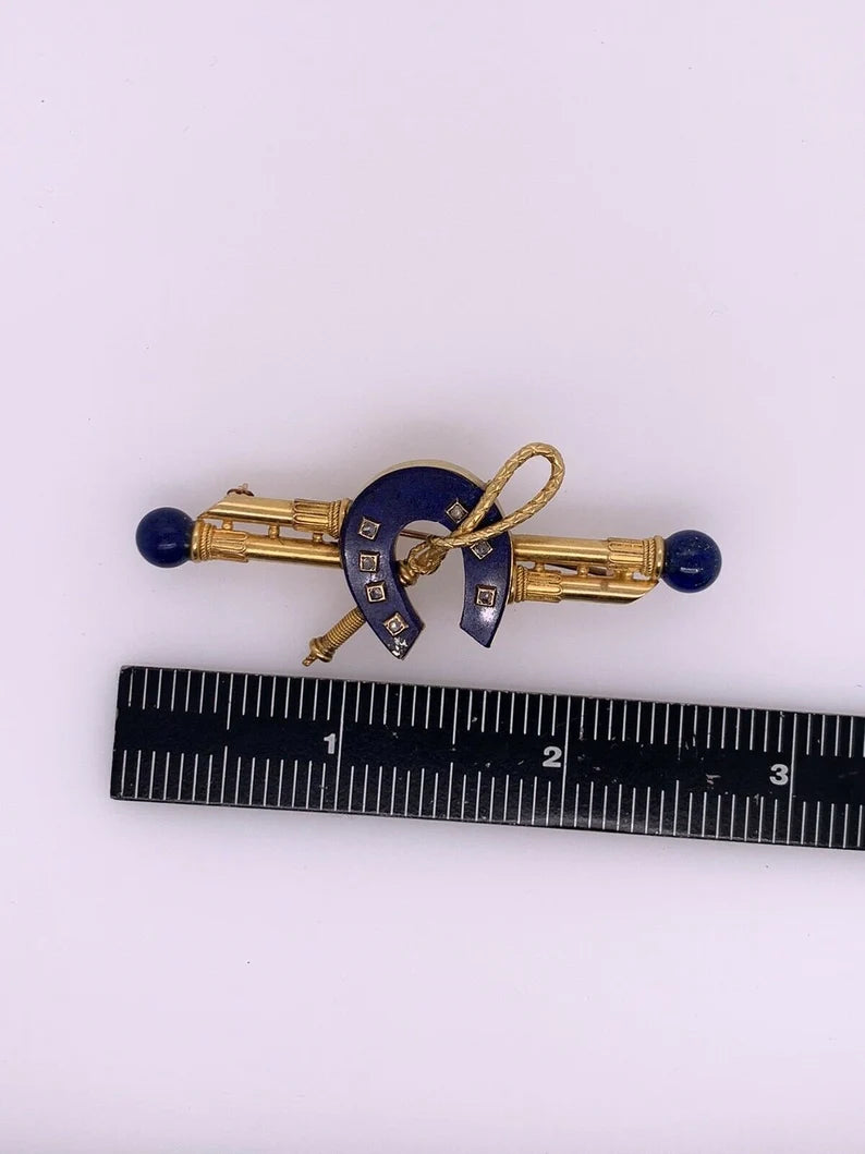 Vintage Gold Nautical Sailor Brooche Natural Blue Lapis & Diamond Pin Circa 1970