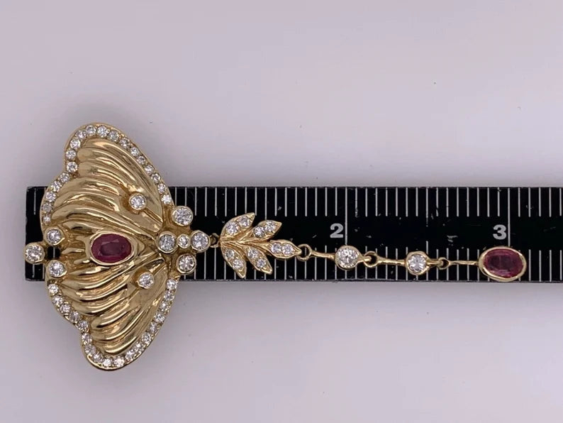 Retro Gold Vintage Brooche 3 Carat Natural Ruby & Diamond Gem Stone Circa 1960