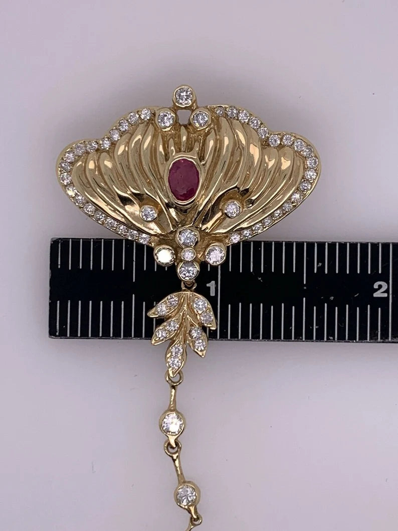 Retro Gold Vintage Brooche 3 Carat Natural Ruby & Diamond Gem Stone Circa 1960