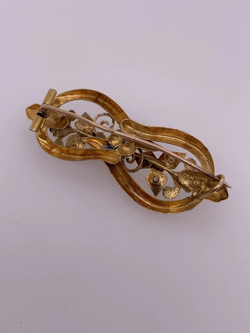 Victorian 12k Gold PIN Set With Pearl & Simulant Circa 1950 3.9 Gram
