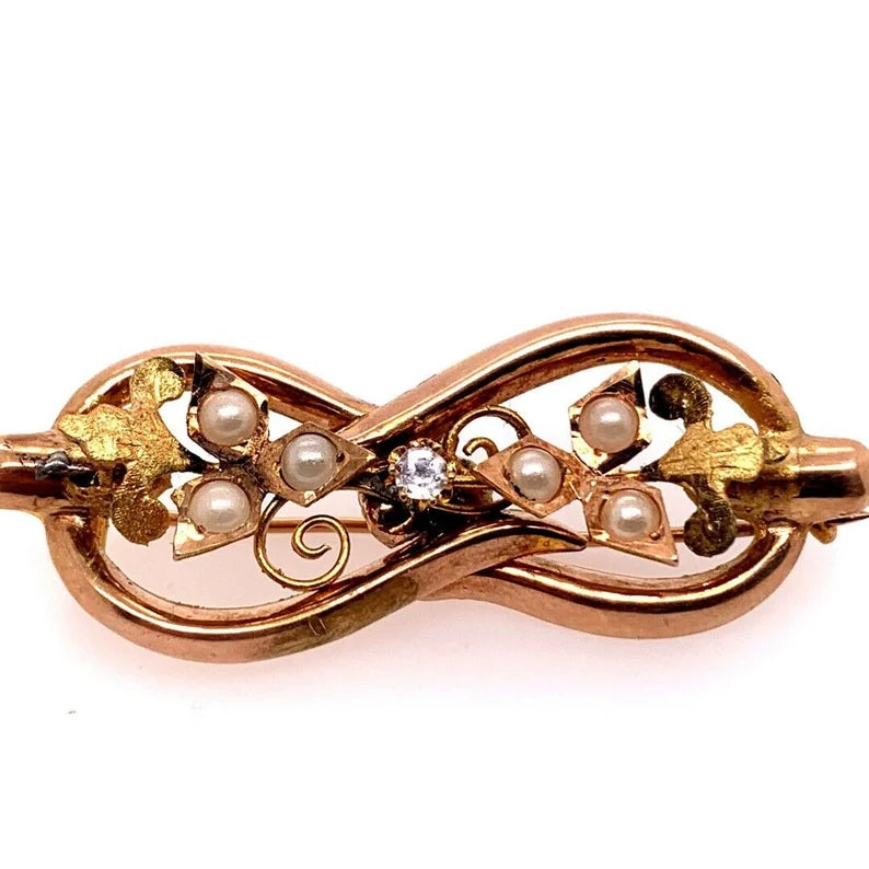Victorian 12k Gold PIN Set With Pearl & Simulant Circa 1950 3.9 Gram