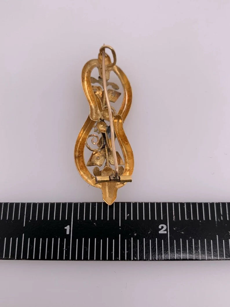 Victorian 12k Gold PIN Set With Pearl & Simulant Circa 1950 3.9 Gram