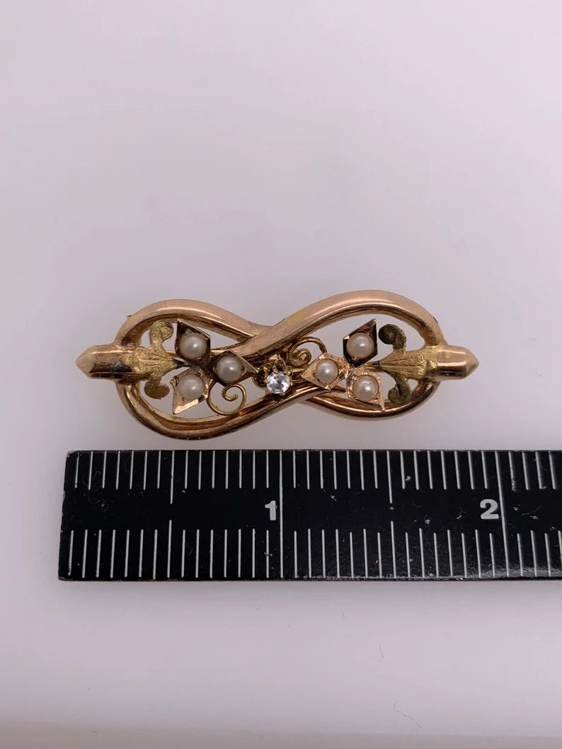 Victorian 12k Gold PIN Set With Pearl & Simulant Circa 1950 3.9 Gram