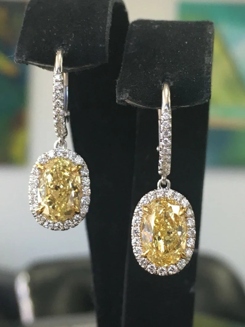 Modern 3.09 Carat Platinum GIA Certified Natural Intense Yellow Diamond Earrings