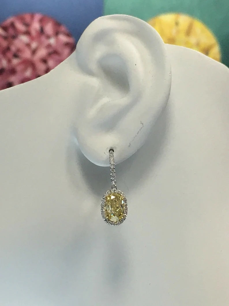 Modern 3.09 Carat Platinum GIA Certified Natural Intense Yellow Diamond Earrings