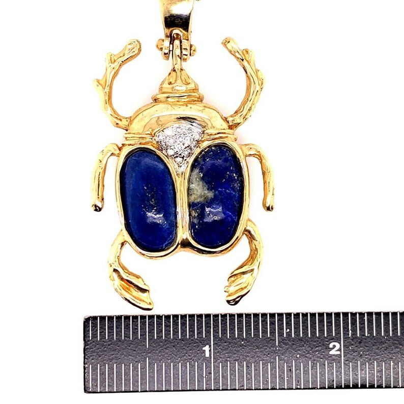 Retro Gold Beetle Pendant Natural Lapis Lazuli & 0.25 Carat Diamond Circa 1950