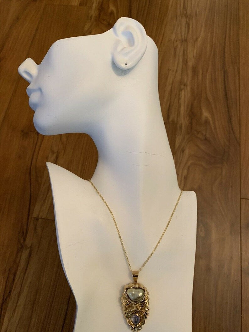 Retro Gold Warrior Head Natural Pearl, .30 Carat Diamond & Sapphire Pendant 1950