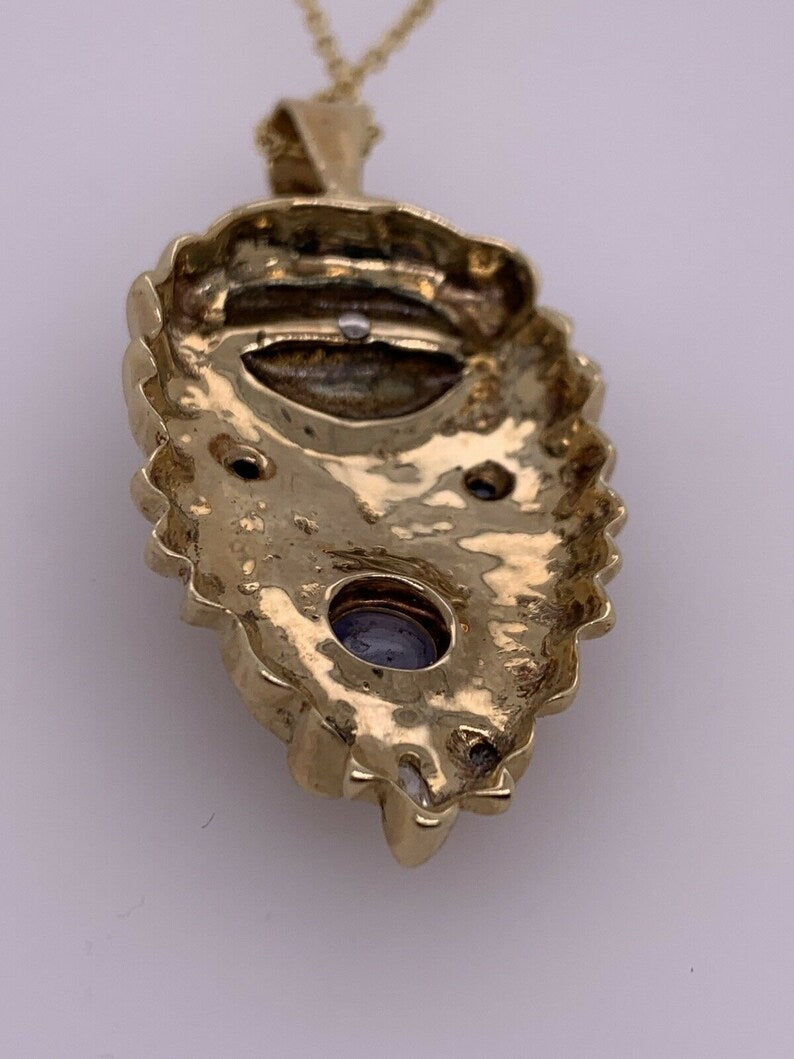 Retro Gold Warrior Head Natural Pearl, .30 Carat Diamond & Sapphire Pendant 1950
