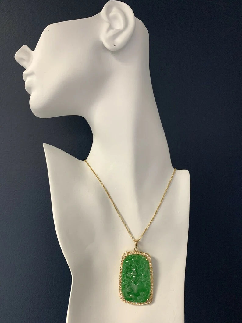 18k Gold Natural GIA Cert Jadeite "A" Jade Pendant 1ct Diamond Estate Gem Stone
