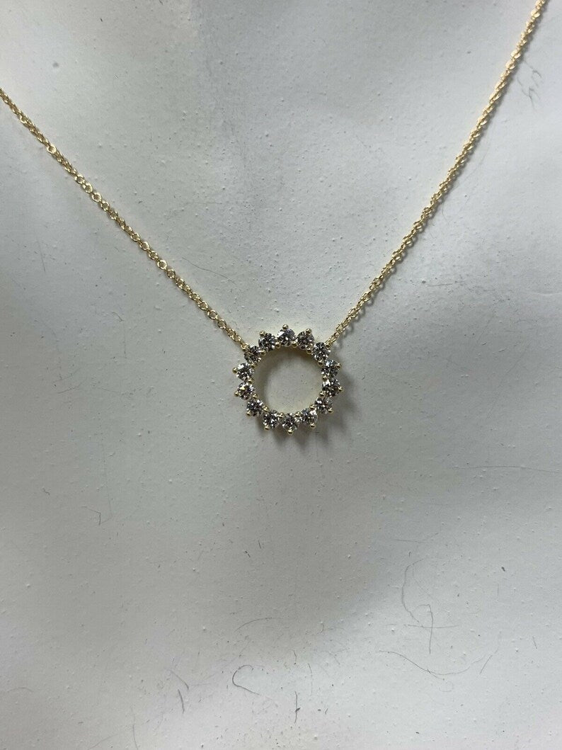 Yellow Gold 0.51 Carat Natural E-F VS Round Brilliant Diamond Modern Pendant