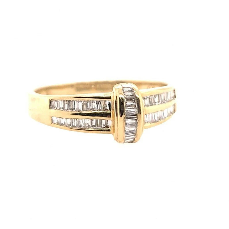 14k Gold Estate Natural apx 1ct Baguette Diamond Band Gem Stone Vintage Antique