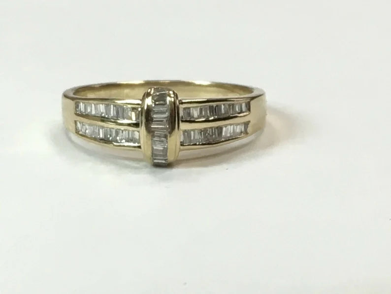 14k Gold Estate Natural apx 1ct Baguette Diamond Band Gem Stone Vintage Antique