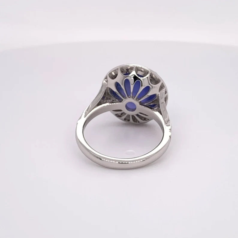 Platinum 10.80 Carat GIA Certified No Heat Blue Star Sapphire CAB & Diamond Ring