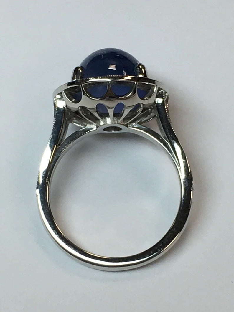 Platinum 10.80 Carat GIA Certified No Heat Blue Star Sapphire CAB & Diamond Ring