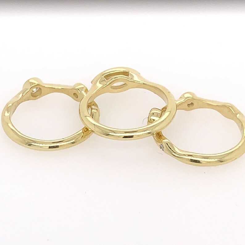 Yellow Gold 1.42 Carat Natural Marquise & Round Diamond Cocktail Stack Ring Set