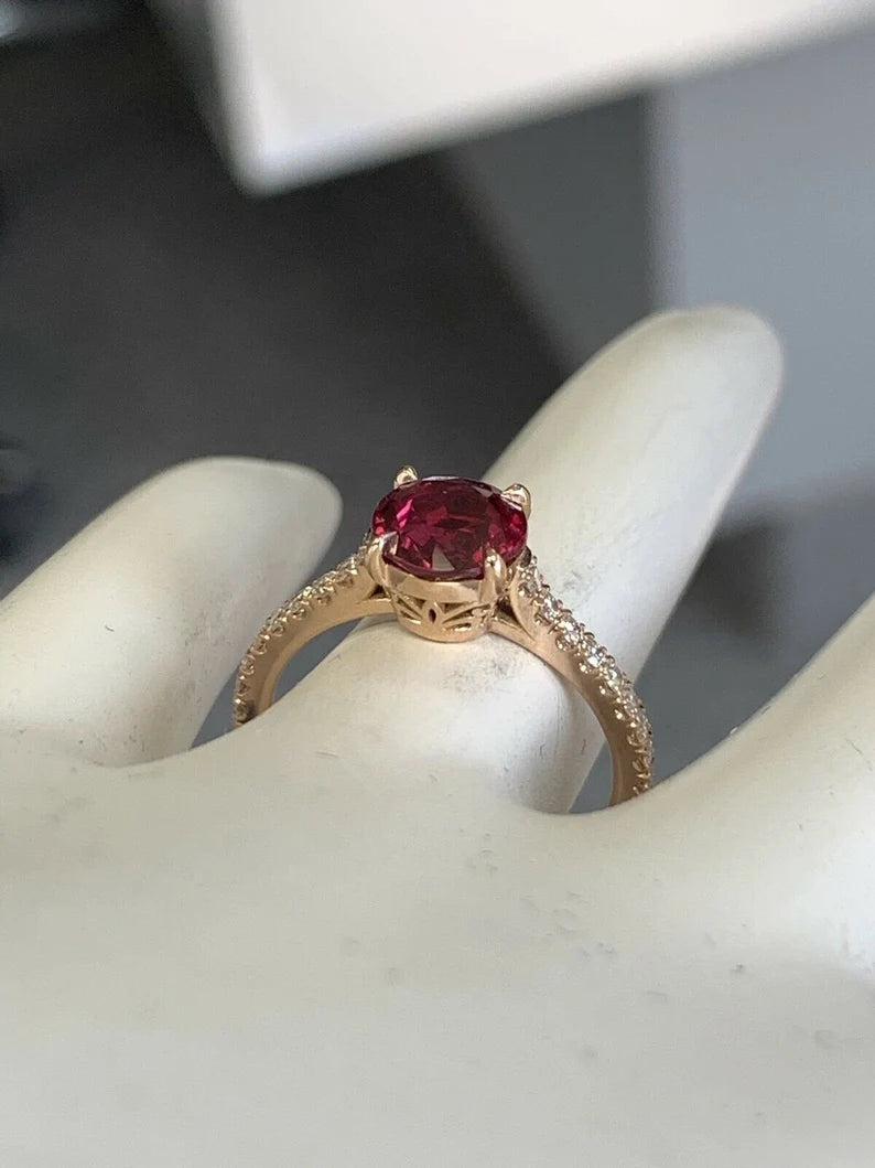 1.93ct Natural GIA Cert 18k Rose Gold Ruby & Diamond Engagement Ring Gem Stone
