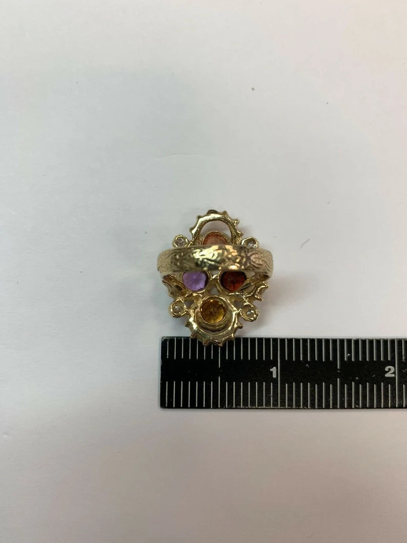 Gold 3.25 Carat Natural Diamond Multi Color Gemstone Cocktail Ring Circa 1980