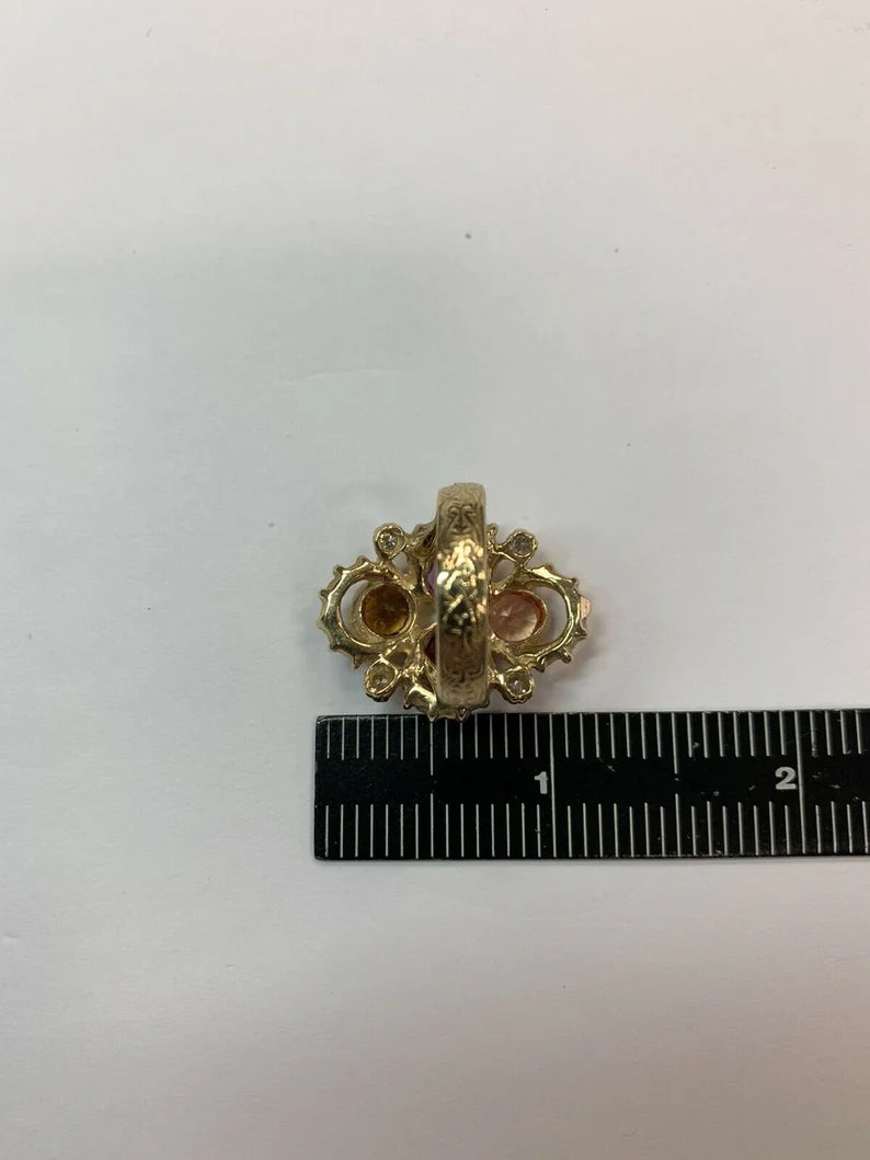 Gold 3.25 Carat Natural Diamond Multi Color Gemstone Cocktail Ring Circa 1980