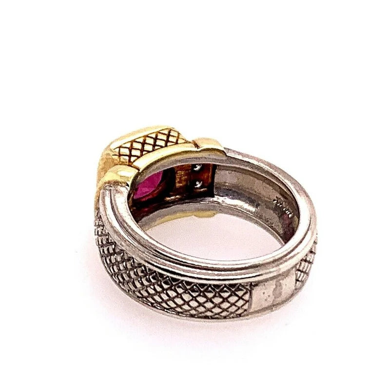 Judith Ripka Natural Diamond and 8mm Cushion Grape Garnet Cocktail Estate Ring