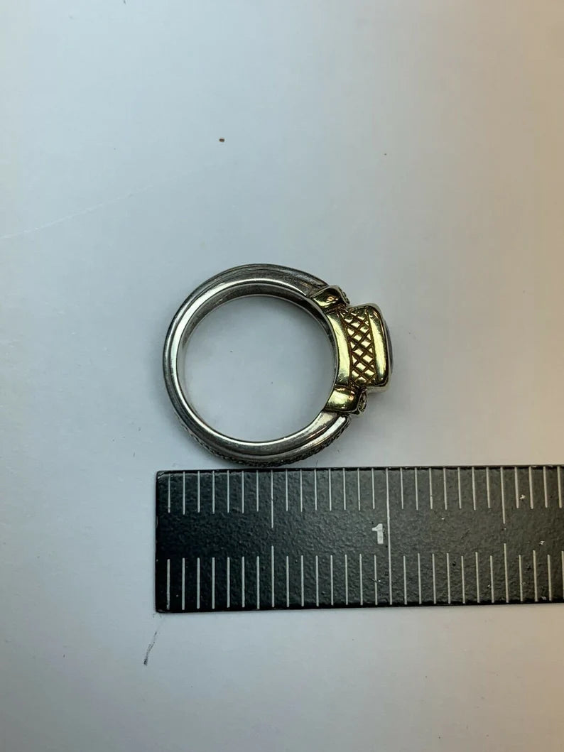 Judith Ripka Natural Diamond and 8mm Cushion Grape Garnet Cocktail Estate Ring