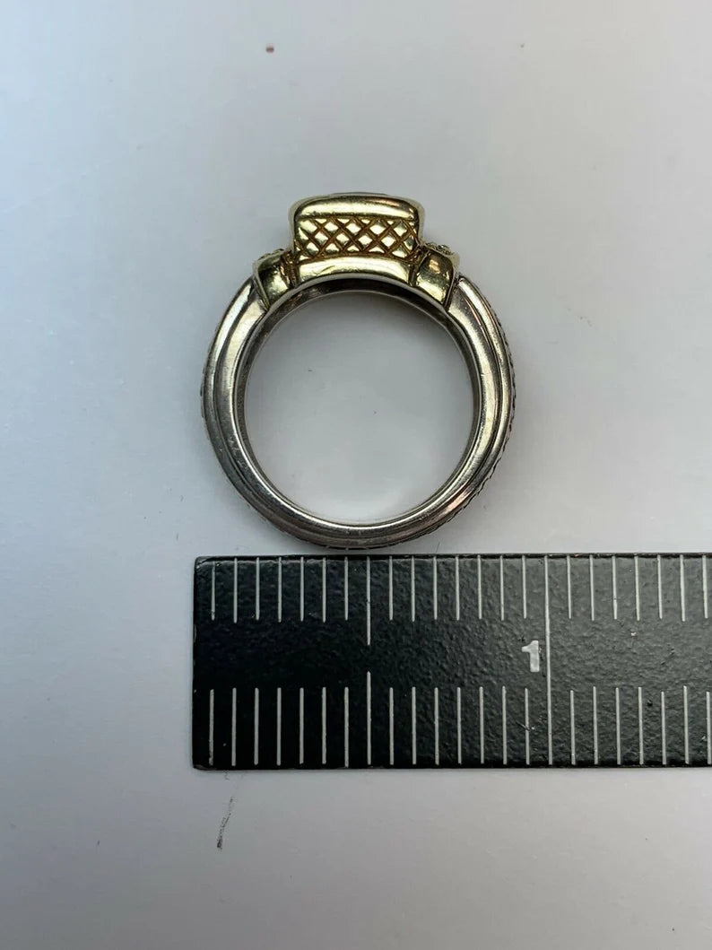 Judith Ripka Natural Diamond and 8mm Cushion Grape Garnet Cocktail Estate Ring