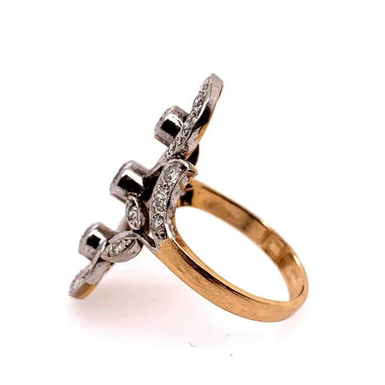 Mid Century Gold 1.35 Carat Natural Round Colorless Diamond Ring Circa 1950