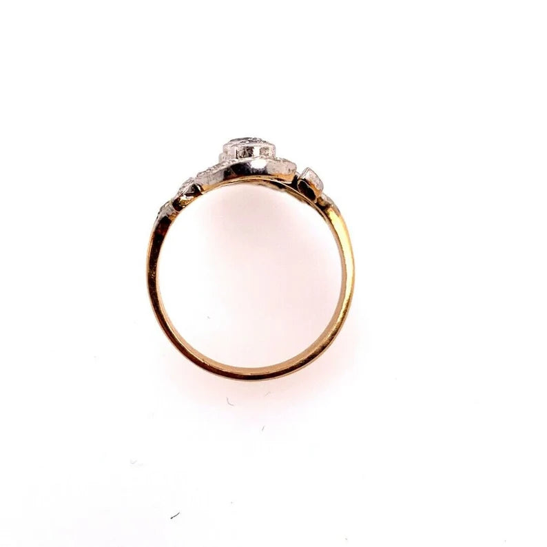 Mid Century Gold 1.35 Carat Natural Round Colorless Diamond Ring Circa 1950