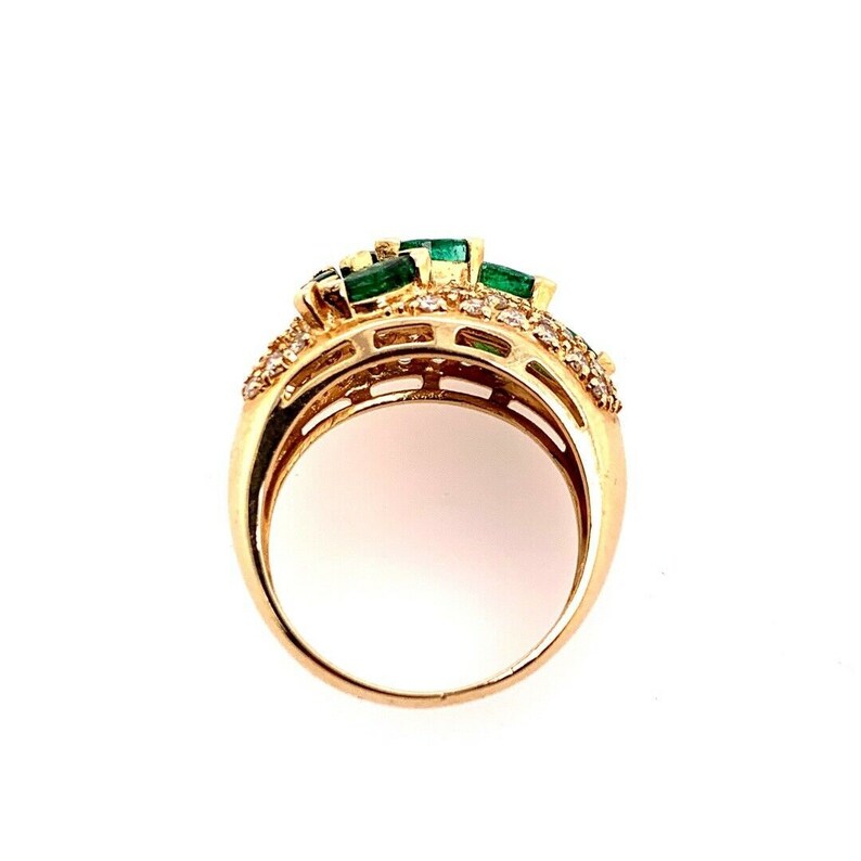 Retro Gold Cocktail Ring 1.8 Carat Natural Marquise Emerald & Diamond Circa 1960