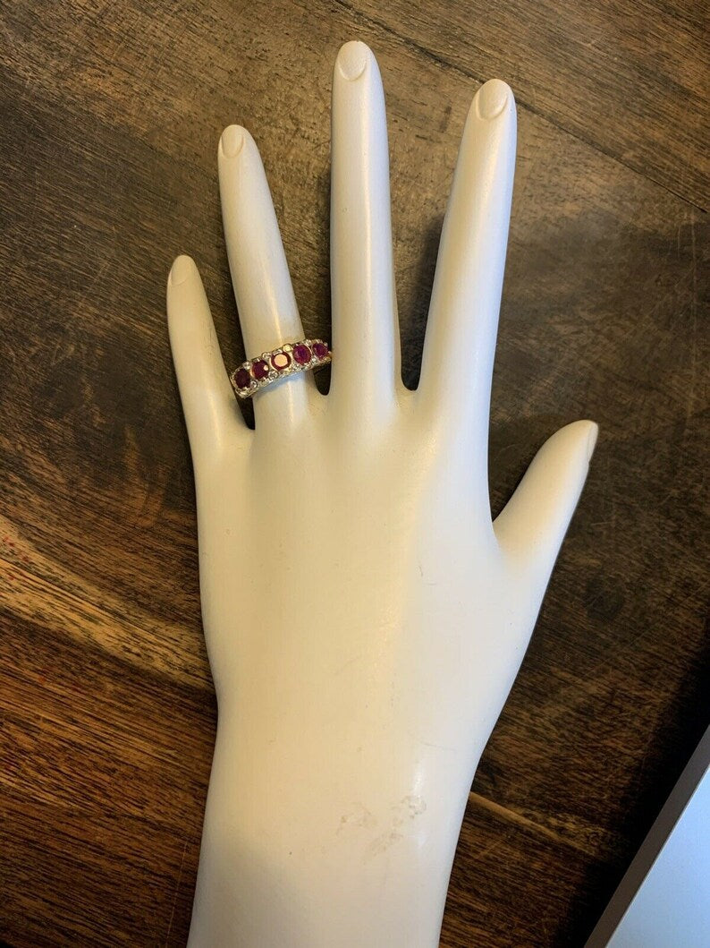 Retro Gold Cocktail Ring 1.10 Carat Round Natural Ruby & Diamond Gem Circa 1960