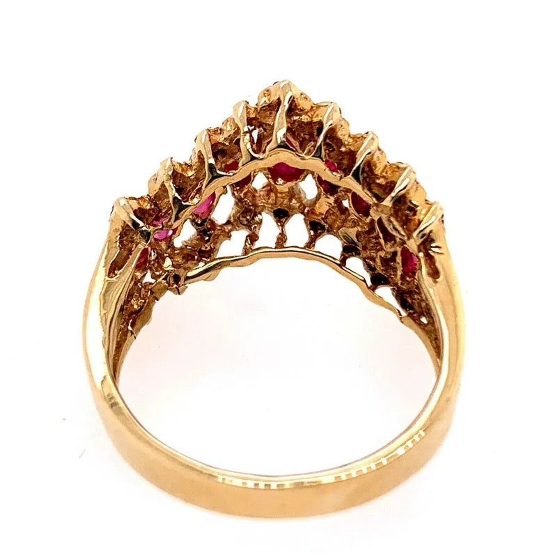 Retro Gold 1.15 Carat Natural Marquise Ruby & Diamond Cocktail Ring Circa 1960