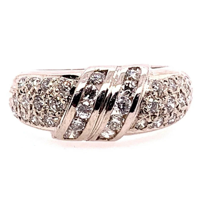 Modern Gold Cocktail Band 1 Carat Natural Colorless Diamond Gem Ring Circa 1980