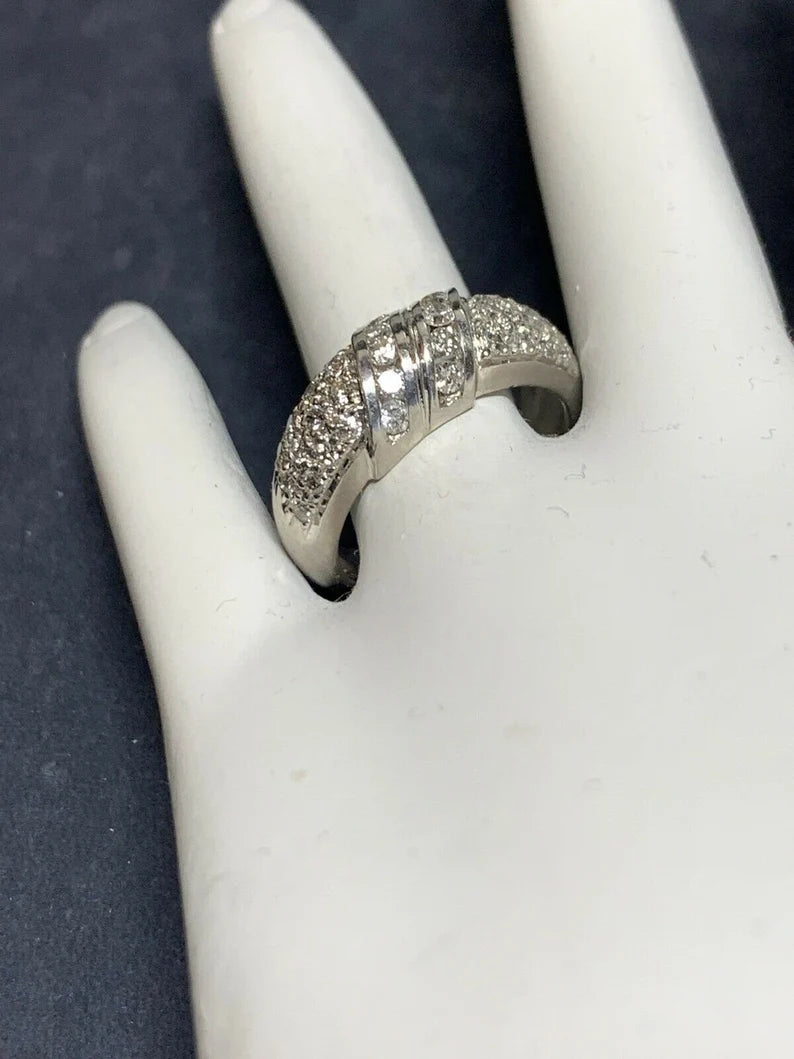 Modern Gold Cocktail Band 1 Carat Natural Colorless Diamond Gem Ring Circa 1980