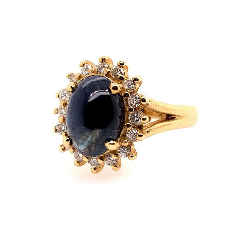 Retro Gold Cocktail Ring 4.50 Carat Natural Blue Sapphire & Diamond Circa 1960