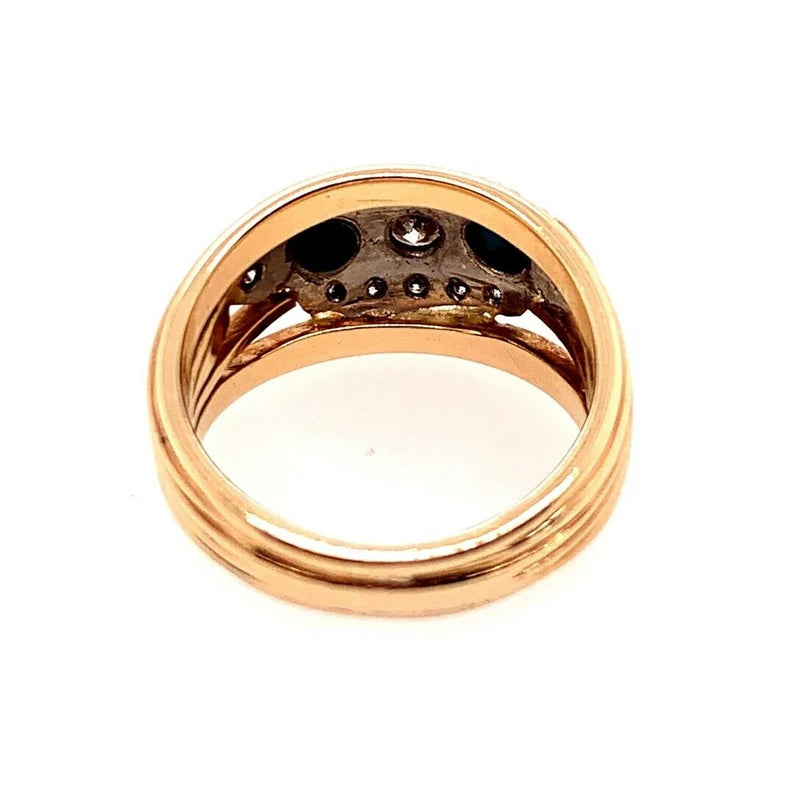 Retro Birks Gold Cocktail Ring 0.45 Carat Natural Diamond & Turquoise Circa 1960