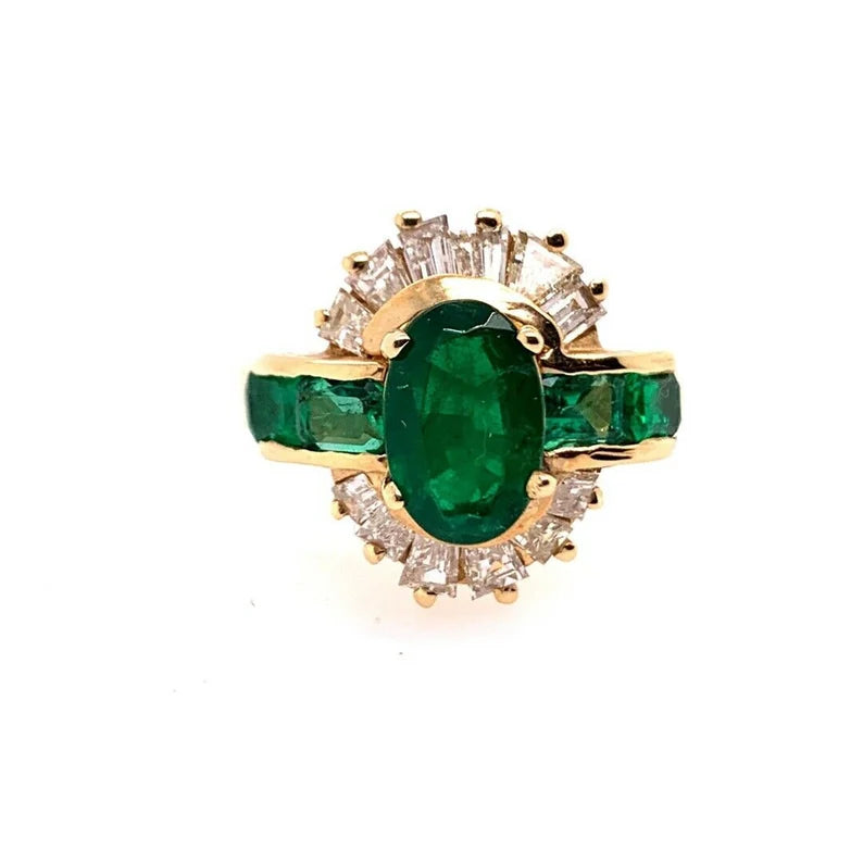Retro Gold Cocktail Ring 3.1 Carat Natural Emerald Gemstone & Diamond Circa 1950