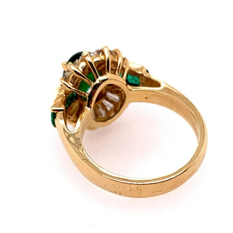 Retro Gold Cocktail Ring 3.1 Carat Natural Emerald Gemstone & Diamond Circa 1950