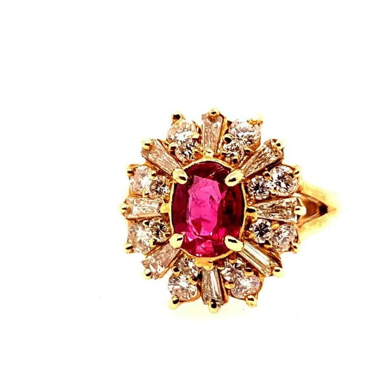 Retro Gold Cocktail Ring 1.85 Carat Natural Oval Gem Ruby & Diamond Circa 1960