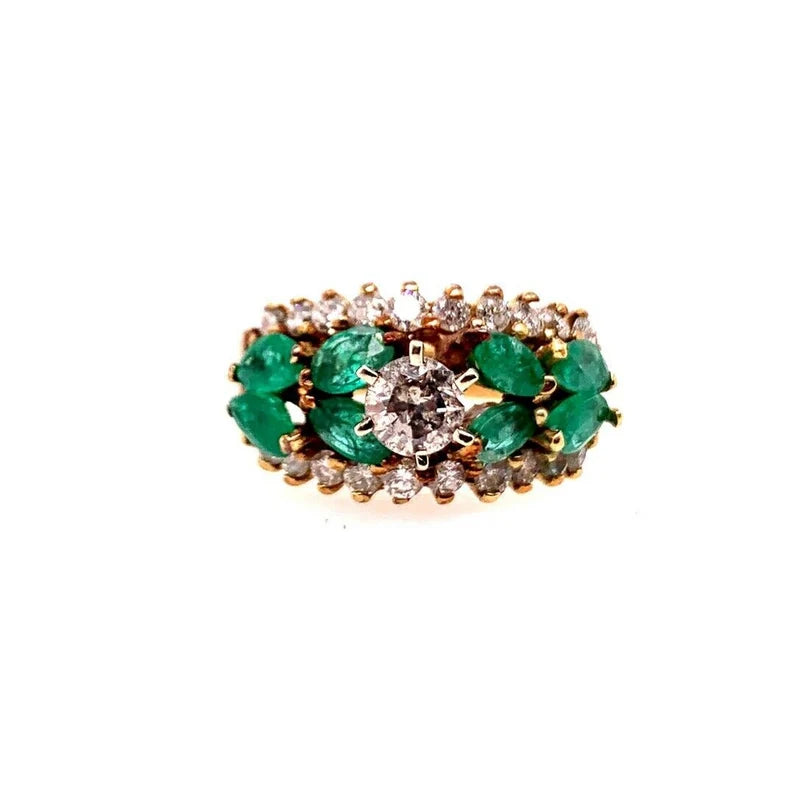 Retro Gold Cocktail Ring Natural 1.8 Carat Emerald Gem Stone & Diamond Circa1960