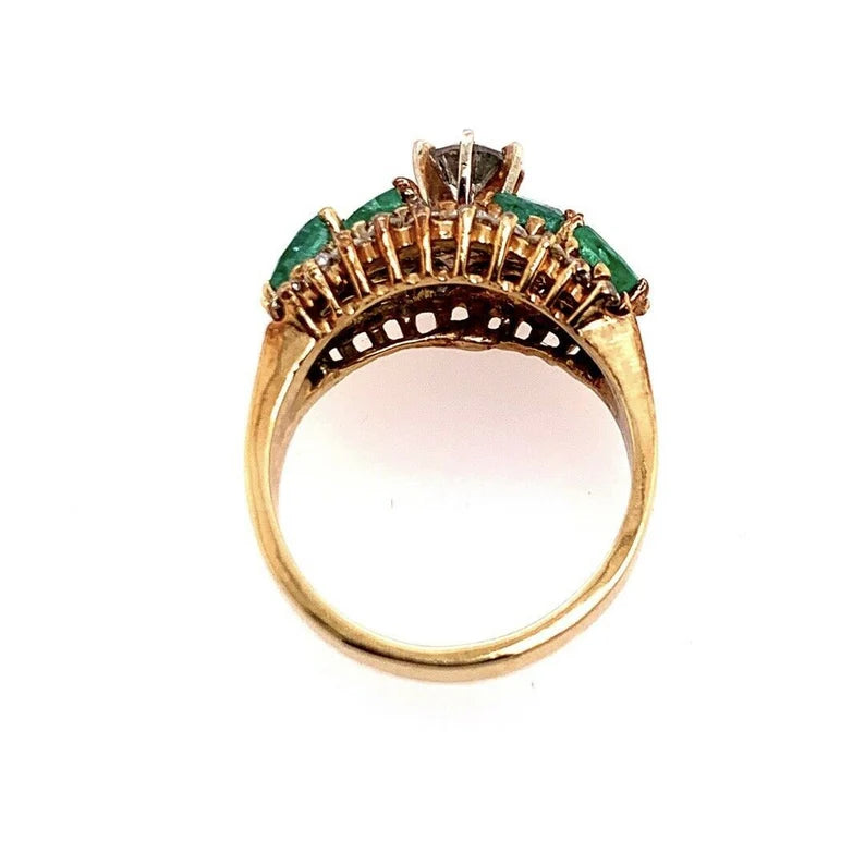 Retro Gold Cocktail Ring Natural 1.8 Carat Emerald Gem Stone & Diamond Circa1960