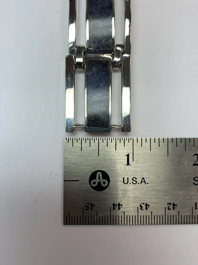 Mens Rare Vintage Mexico 950 Silver Bracelet Natural Sodalite Circa 1980