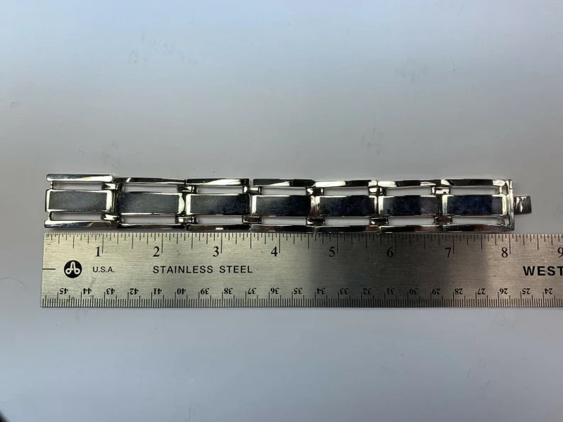 Mens Rare Vintage Mexico 950 Silver Bracelet Natural Sodalite Circa 1980