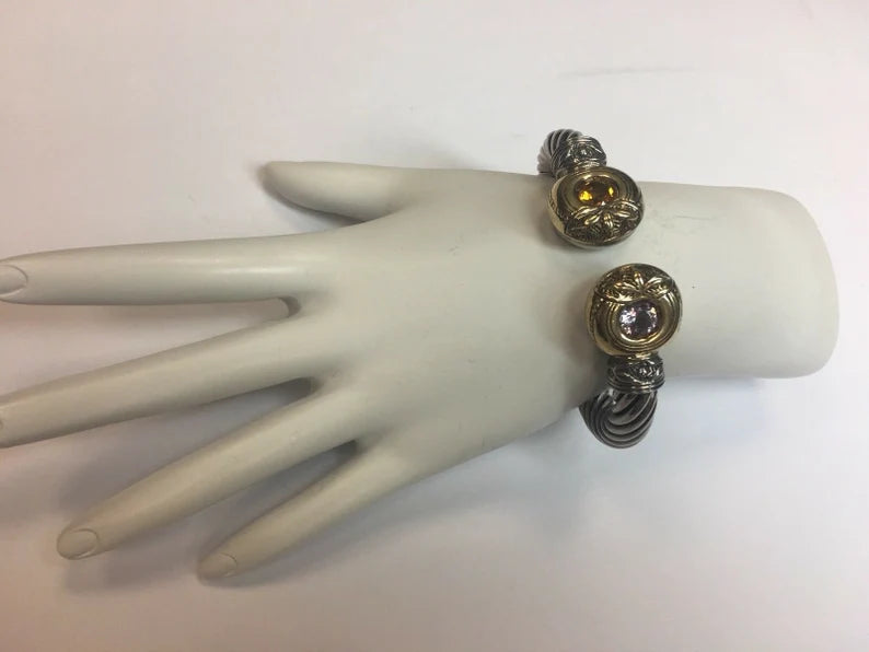 FLLI Menegatti 18k ITALY Gold 925 Silver 44g BANGLE Bracelet Vintage Estate Gem